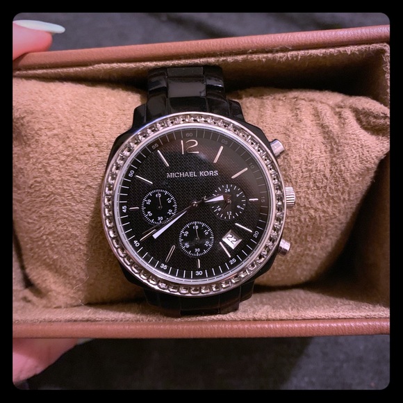 Michael Kors Accessories - Michael Kors Black Acrylic & Stainless Steel Watch